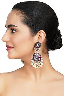 Gold Plated Chandbali Earrings With Pink Kundan Polki