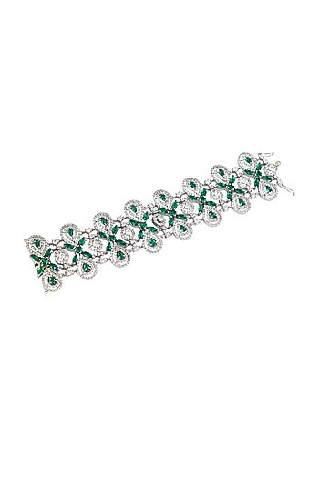 Silver Finish Green Diamond Bracelet