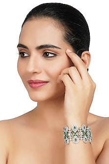 Silver Finish Green Diamond Bracelet