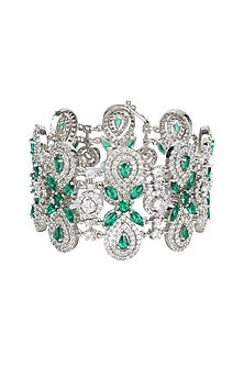 Silver Finish Green Diamond Bracelet