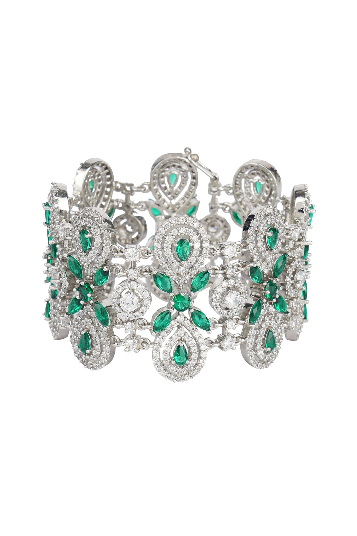 Silver Finish Green Diamond Bracelet