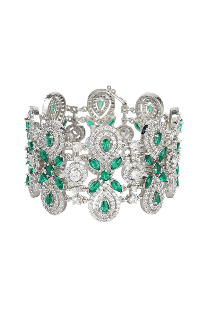 Silver Finish Green Diamond Bracelet