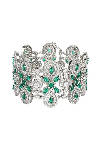 Silver Finish Green Diamond Bracelet