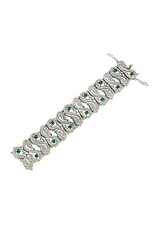 Silver Finish Bracelet With Green Stones