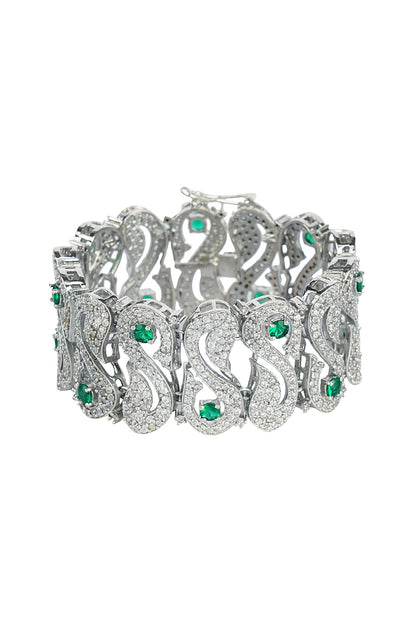 Silver Finish Bracelet With Green Stones