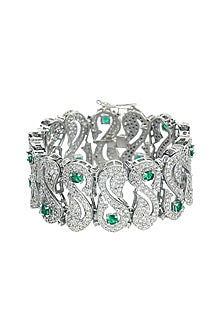 Silver Finish Bracelet With Green Stones