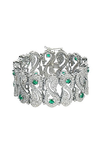 Silver Finish Bracelet With Green Stones