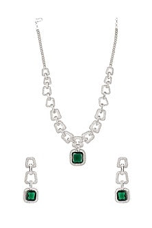 White Rhodium Finish Necklace Set