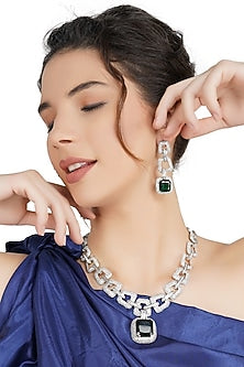 White Rhodium Finish Necklace Set