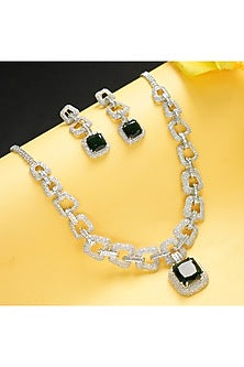 White Rhodium Finish Necklace Set
