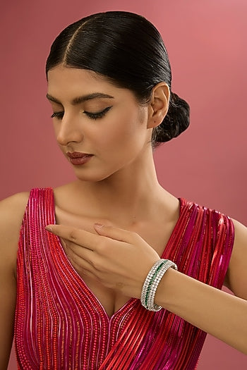 White Finish Green Zircon Bangle
