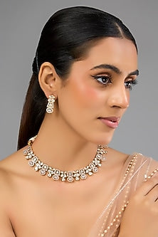 Gold Finish Kundan Polki Handcrafted Necklace Set
