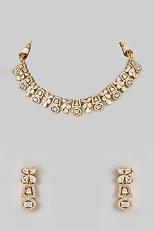 Gold Finish Kundan Polki Handcrafted Necklace Set