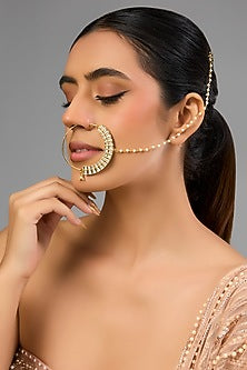 Gold Finish Pearl Chain Nath