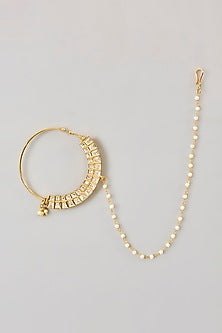 Gold Finish Pearl Chain Nath