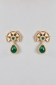 Gold Finish Green Synthetic Stone Handcrafted Necklace Set