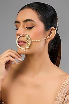 Gold Finish Pearl Chain Nath