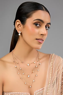 Gold Finish Champagne Stone Layered Necklace Set