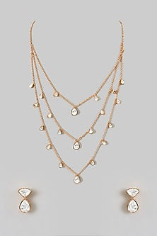 Gold Finish Champagne Stone Layered Necklace Set