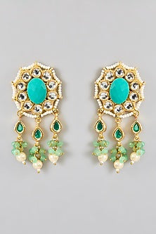 Gold Finish Kundan Polki & Turquoise Stone Choker Necklace Set
