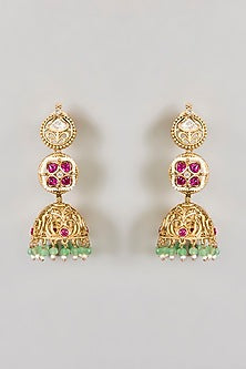 Gold Finish Kundan Polki & Multi-Colored Stone Choker Necklace Set