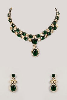 Victorian Finish Emerald Green Stone Choker Necklace Set