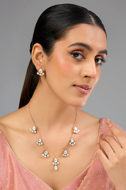 Gold Finish Kundan Polki Floral Necklace Set