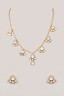 Gold Finish Kundan Polki Floral Necklace Set