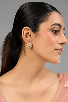 Gold Finish Crystal Stone Floral Stud Earrings