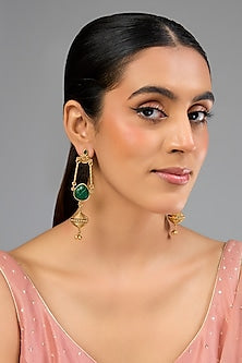 Gold Finish Multi-Colored Beaded Hoop Earrings