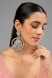 Silver Oxidised Finish Circular Drop Earrings