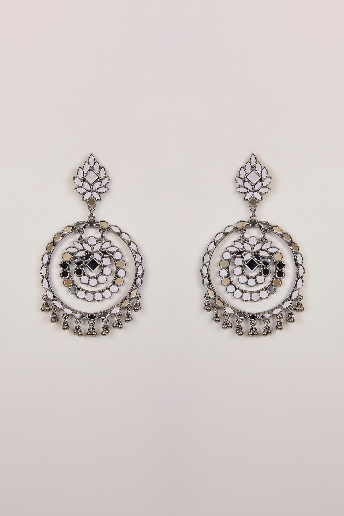 Silver Oxidised Finish Circular Drop Earrings