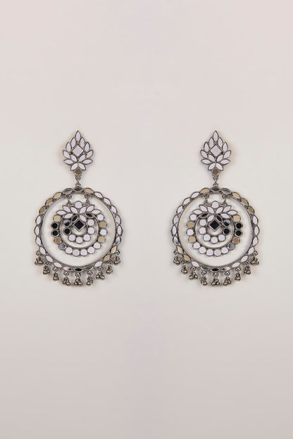 Silver Oxidised Finish Circular Drop Earrings