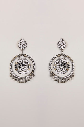 Silver Oxidised Finish Circular Drop Earrings
