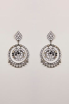 Silver Oxidised Finish Circular Drop Earrings