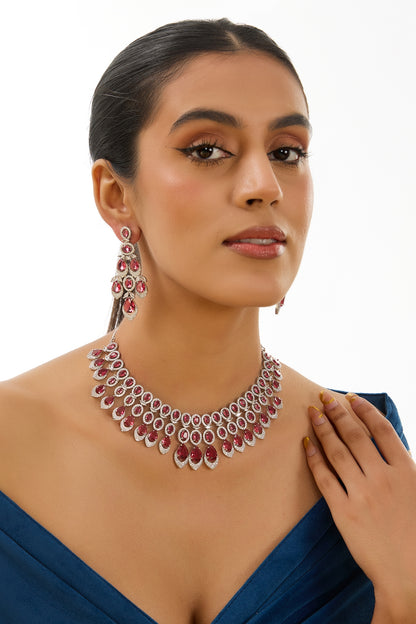 Two-Tone Finish Kundan Polki & Red Stone Necklace Set