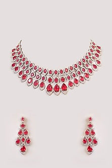 Two-Tone Finish Kundan Polki & Red Stone Necklace Set
