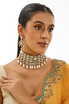 Two-Tone Finish Pearl Necklace Set