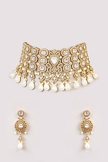 Two-Tone Finish Pearl Necklace Set