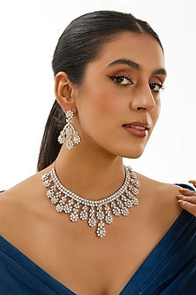 White Finish Kundan Polki Necklace Set
