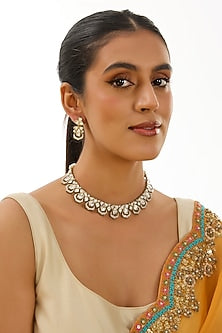 Gold Finish Kundan Polki Necklace Set