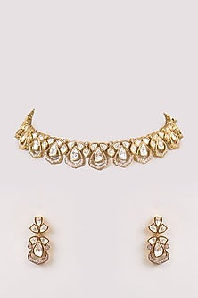 Gold Finish Kundan Polki Necklace Set