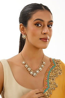 Gold Finish Kundan Polki Necklace Set