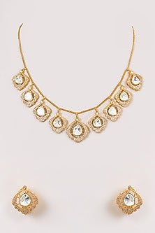 Gold Finish Kundan Polki Necklace Set