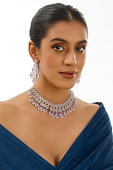 White Finish Kundan Polki & Purple Stone Necklace Set