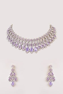 White Finish Kundan Polki & Purple Stone Necklace Set