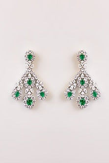 White Finish Kundan Polki & Emerald Green Stone Necklace Set
