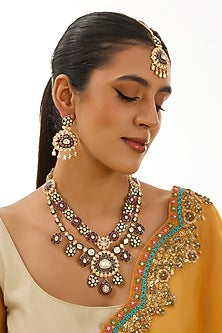 Two-Tone Finish  Multi-Colored Stone Necklace Set