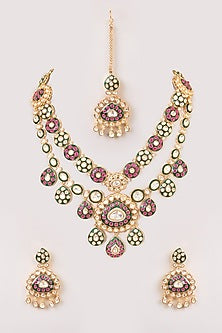 Two-Tone Finish  Multi-Colored Stone Necklace Set