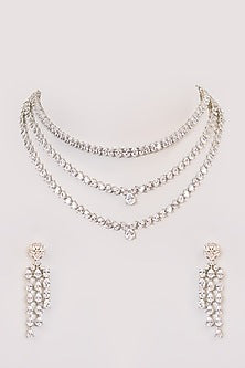 White Finish Kundan Polki & Grey Stone Necklace Set